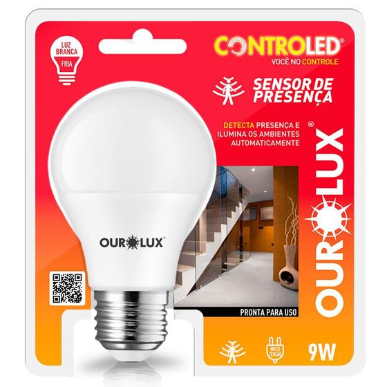 Imagem de Lâmpada LED Ourolux Inteligente Controled Sensor de Presença 9W e27 6500K Luz Branca Fria