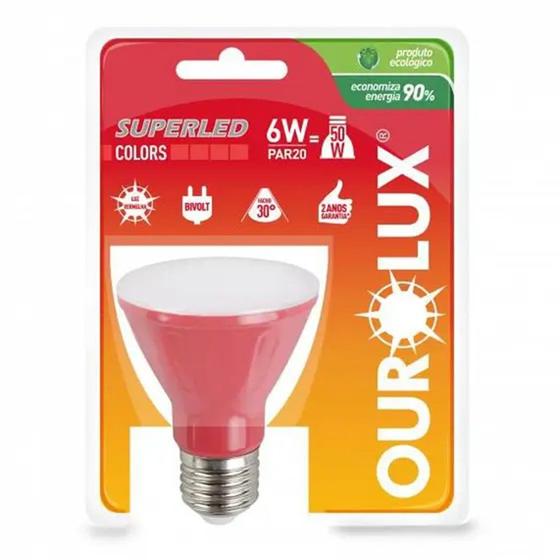 Imagem de Lâmpada LED Par 20 Bivolt 6 Watts Vermelho OUROLUX