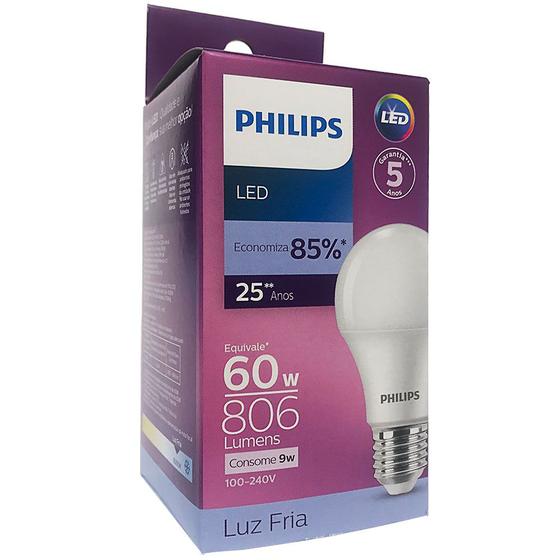 Imagem de Lâmpada Led Philips Bulbo 9w Equivale 60w Branco Frio Neutro e Quente 6500k 4000k 3000k E27 Bivolt