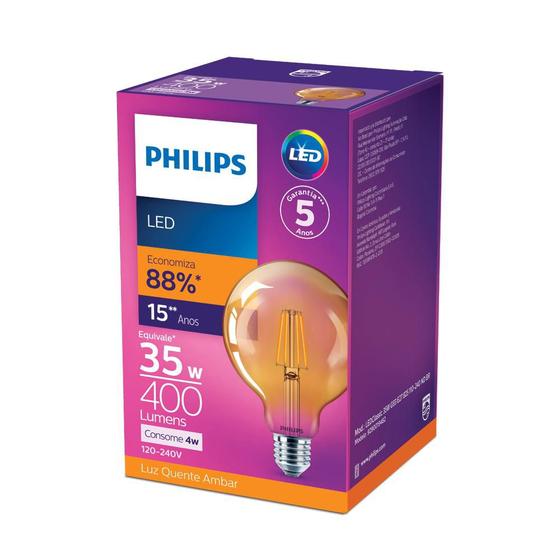 Imagem de Lâmpada Led Philips Filamento 4W G93 amarela 2500K BV E27