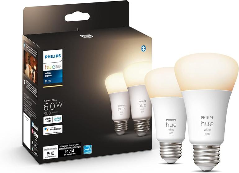 Imagem de Lâmpada LED Philips Hue Smart 9W A19 Soft Warm White Light, pacote com 2 unidades