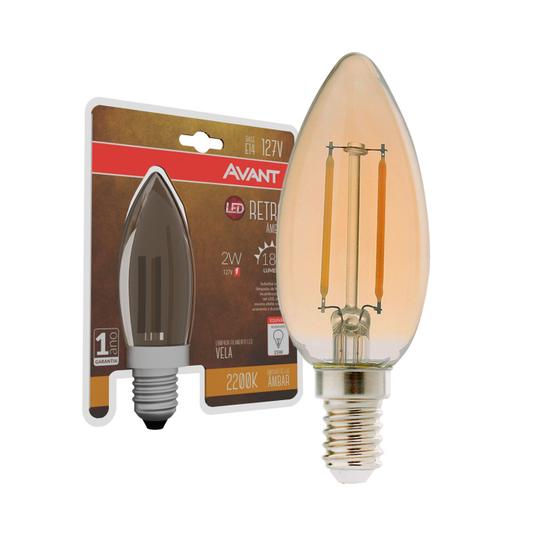 Imagem de Lâmpada Led Retrô Vela E14 2W 180 Lumens Âmbar 2200K 127V - Avant 180060252