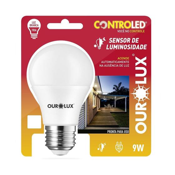 Imagem de Lampada led sensor luminosidade  9w branco frio - ourolux