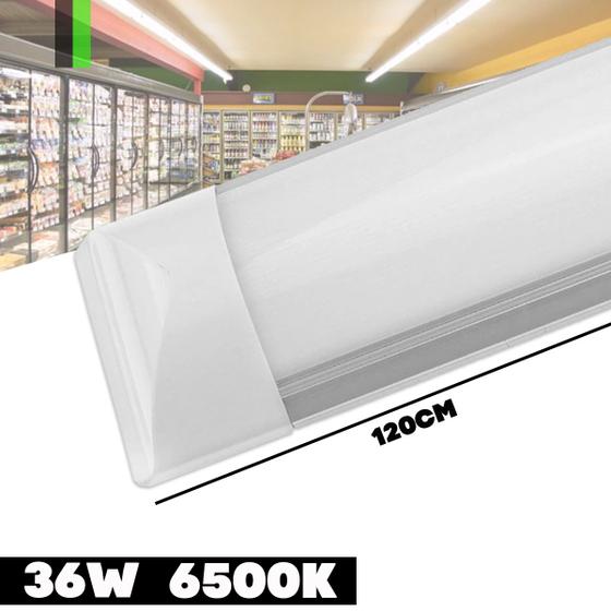 Lampada Led Slim Calha Tipo Linear De Sobrepor Branco Frio 6500k Bivolt 120cm 36w luminária Completa Com Base Menor preço em Lampada Led Slim Calha Tipo Linear De Sobrepor Branco Frio 6500k Bivolt 120cm 36w luminária Completa Com Base