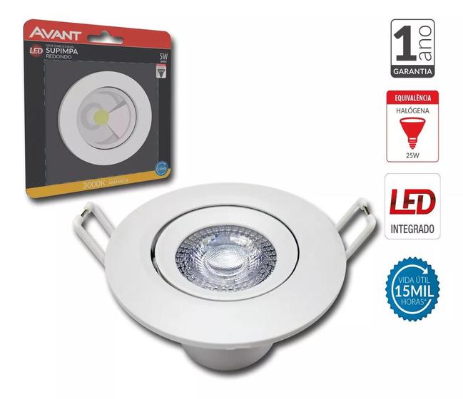 Imagem de Lâmpada Led Spot Redondo 5w Bivolt Branco Quente 3000k Teto Casa Decoração Avant