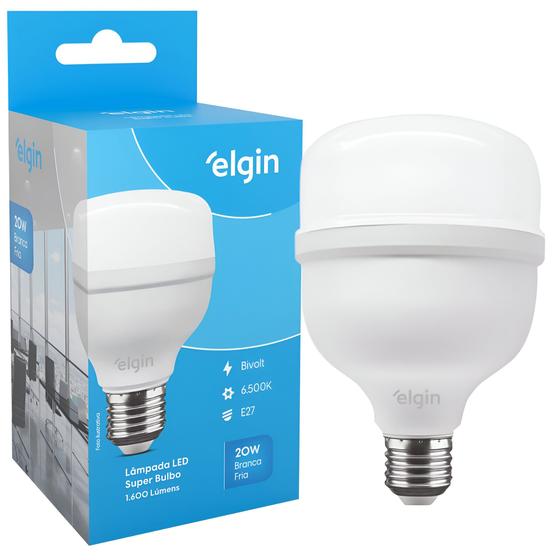 Imagem de Lâmpada Led Super Bulbo 20w Alta Potência Bivolt Branco Frio Elgin