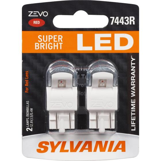 Imagem de Lâmpada LED SYLVANIA 7443 T20 ZEVO vermelha para luzes de parada e traseira