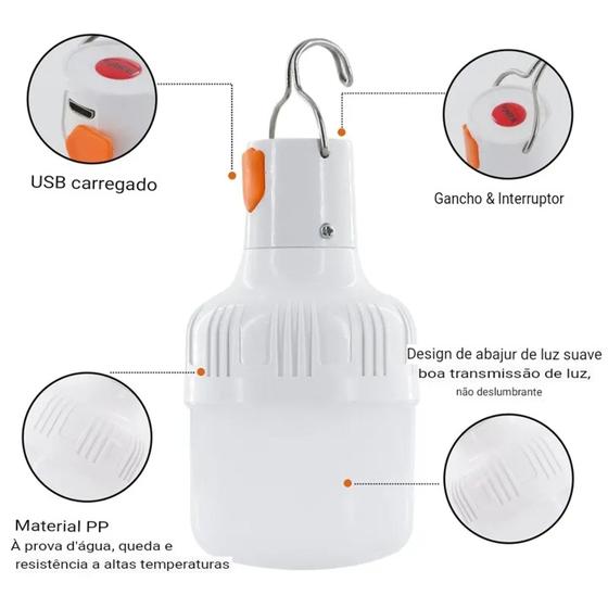 Imagem de Lâmpada LED USB Recarregável Alto Brilho Luz de Emergência