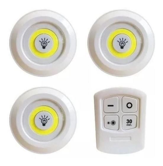 Imagem de Lâmpada Luminária Led kit com 3 Spot Sem Fio Controle Remoto Branco