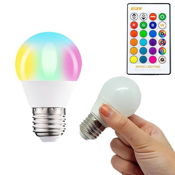 Imagem de Lâmpada Luz Led Rgbw 3w 16 Cores + Controle Bulbo E27 Bivolt Para Escritório Lojas TB0286