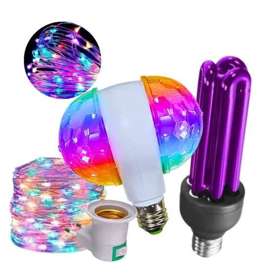 Imagem de Lâmpada Luz Negra Com Lâmpada RGB Colorida Giratória Festas