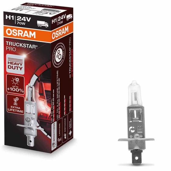 Imagem de Lâmpada Osram Halógena H1 Truckstar Pro 3200K 70W 24V Farol Caminhão