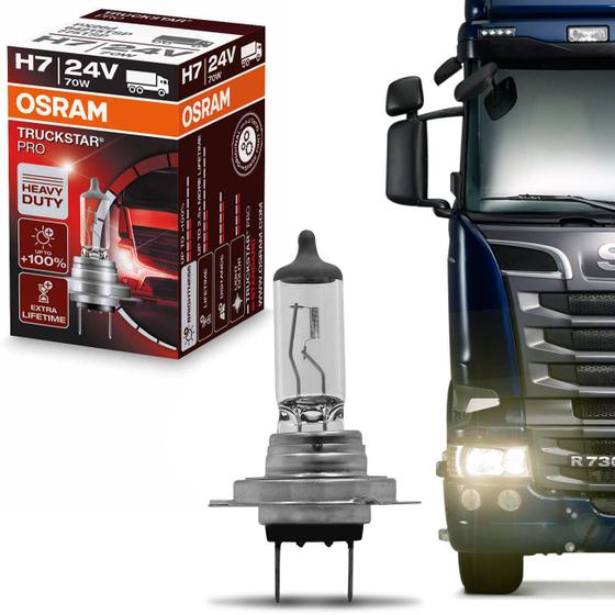 Imagem de Lâmpada Osram Halógena H7 3200K Truckstar Pro 24V 70W Farol Caminhão