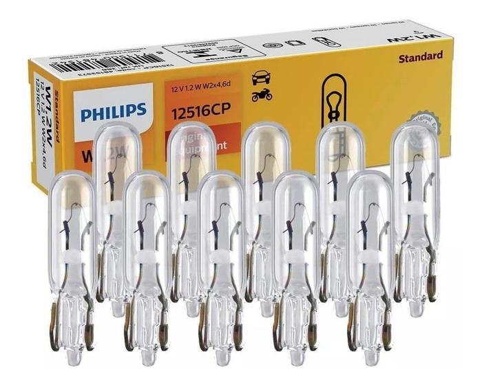 Imagem de Lâmpada Philips Esmagadinha W1.2w 12v W2x4.6d Luz Painel Caixa 10 Unidades