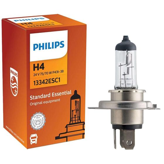 Lâmpada Philips Halógena Standard 75/70W 24v H4 Essential P43t-38 Farol Menor preço em Lâmpada Philips Halógena Standard 75/70W 24v H4 Essential P43t-38 Farol