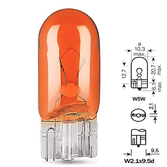 Imagem de Lampada Pingo W5w T10 Âmbar Laranja 12v Farolete Meia Luz Placa Não Acusa Erro Painel