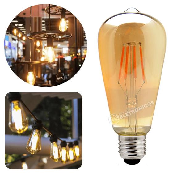 Imagem de Lâmpada Retrô Bulbo Com Filamento Led 4w St64 Torna Ambiente Aconchegante 60484