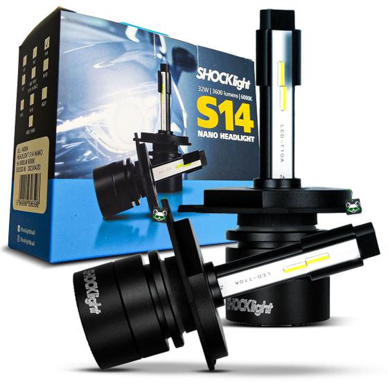 Imagem de Lâmpada Shocklight Led Automotivo S14 Nano Headlight 3600 Lumens 6000k 32W Encaixe Modelo H4