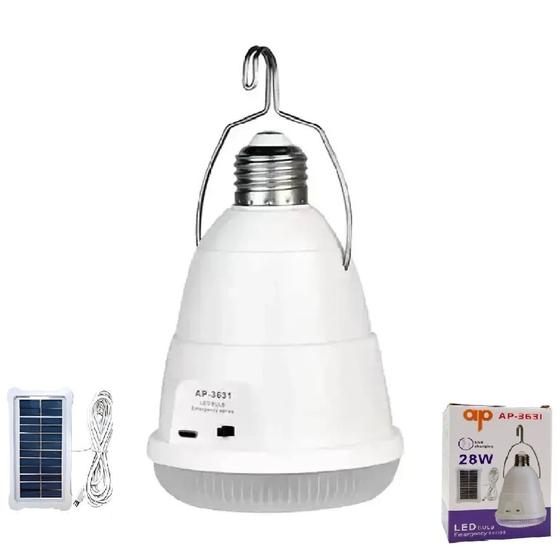 Imagem de Lâmpada Solar Bulb LED 28W Emergência Residencial Economiza Energia Padrão E27 Recarregável