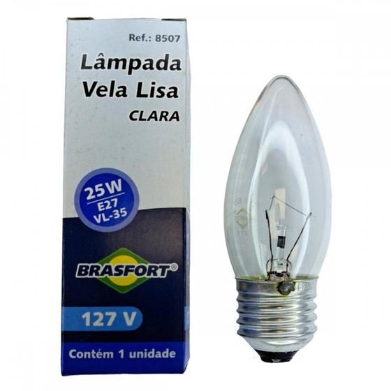 Imagem de Lampada Vela Lisa Brasfort 25Wx127V. Clara . / Kit C/ 10 Peças