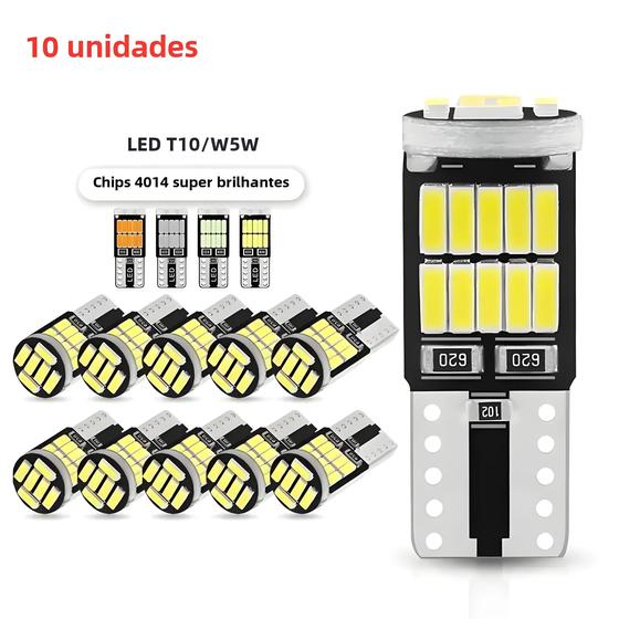 Imagem de Lâmpadas Led Canbus 6000k T10 W5w 10x 5w5 Smd 168 194 Interior Do Carro Cúpula Leitura Luz Da Placa