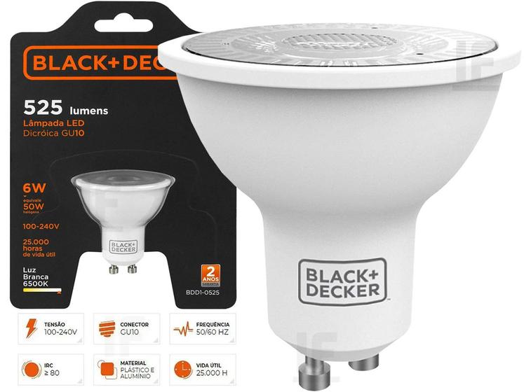 Imagem de Lâmpadas Led Dicróica Black & Decker 6w 6500k Gu10 Bivolt