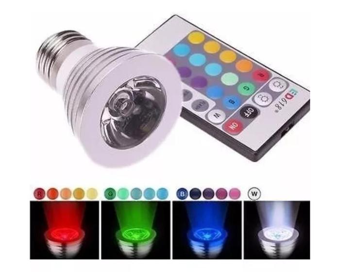 Imagem de Lâmpadas Led Dicroica Rgb 3w Colorida Controle Remoto