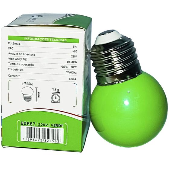 Imagem de Lâmpadas Led Mini Bulbo Bolinha E27 1w Bivolt 110/220V Color Verde