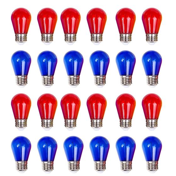 Imagem de Lâmpadas LED String Visther S14 1W, pacote com 24 unidades, E26, vermelhas, azuis