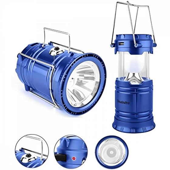 Imagem de Lampião Lanterna LED Luz Solar Camping Recarregavel Portatil - Azul