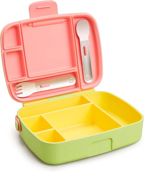 Imagem de Lancheira Bento Box com Talheres Amarelo/Verde/Rosa