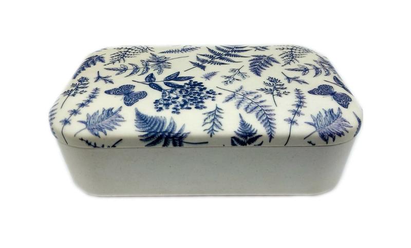 Imagem de Lancheira em Melamina com Tampa Decorada Folhas Azul 19x13cm - Casambiente