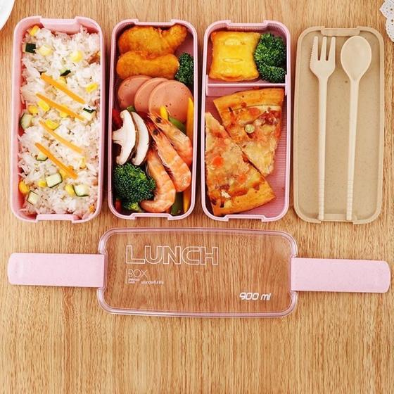 Imagem de Lancheira Japonesa (Bento) 3 Compartimentos e Talheres 900ml