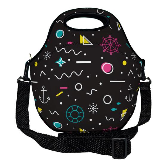 Imagem de Lancheira Térmica Escolar em Neoprene Infantil Reforçada com alça ISOPRENE  Abstrato Black 