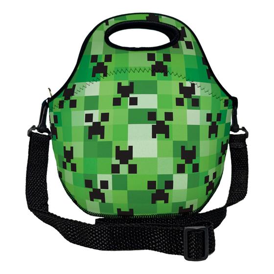 Imagem de Lancheira Térmica Escolar em Neoprene Infantil Reforçada com alça  ISOPRENE  Creeper Mine