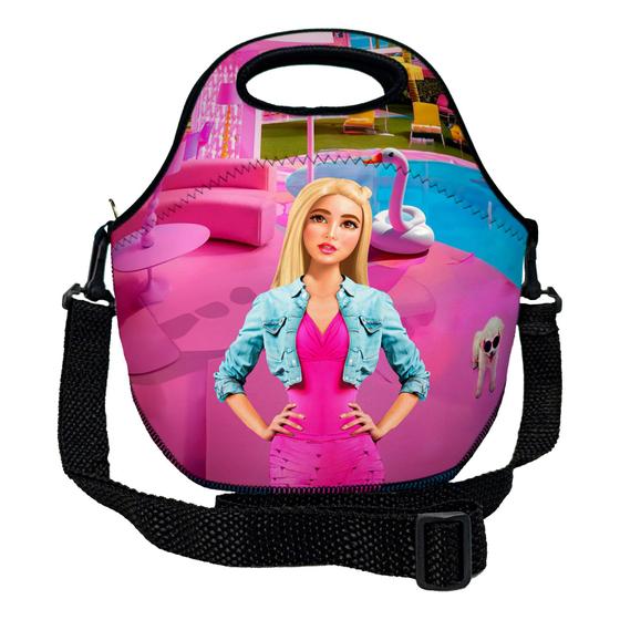 Imagem de Lancheira Térmica Escolar em Neoprene Infantil Reforçada com alça  ISOPRENE  Menina Loira Glamour