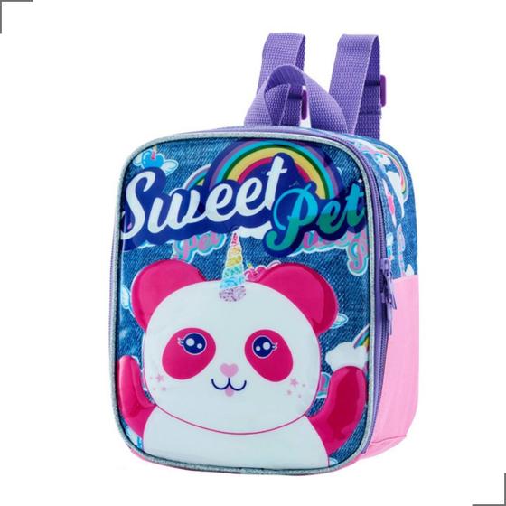 Imagem de Lancheira Térmica Menina Infantil Escolar Mini Mochila 2 em 1 Panda Pequena Creche