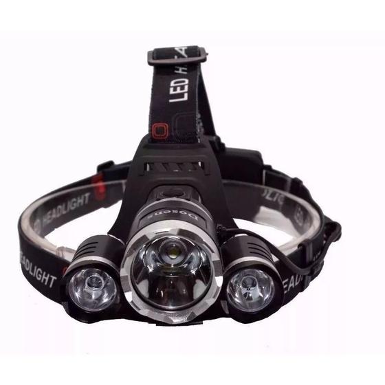 Imagem de Lanterna Cabeça Triplo T6 3 Led Cree Profissional Swat Tática 2 Baterias