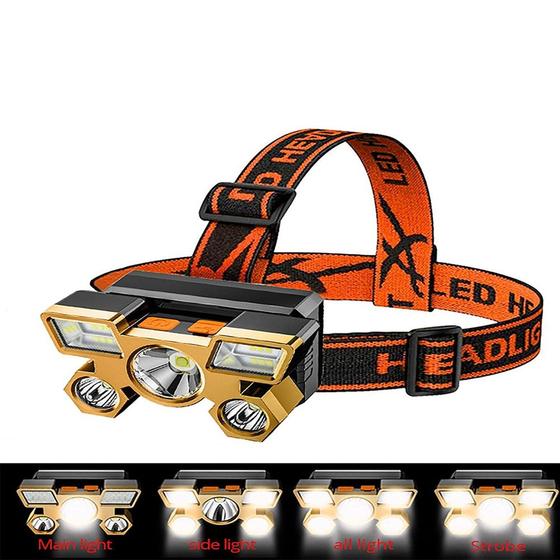 Imagem de Lanterna de Cabeça 5 LEDs Super Forte Recarregável Resistente A Água Carregamento via USB - Sml