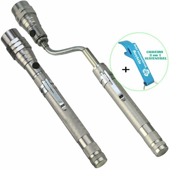 Imagem de Lanterna de LED Telescópica Flexível 3 LEDS com Imã Prata + Chaveiro CBRN16266
