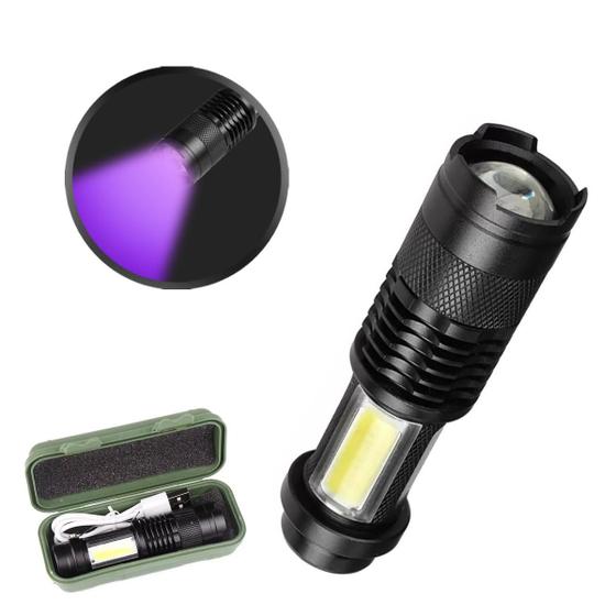 Lanterna De Mão Luz UV Lilás 4 Modos Led Cob Lateral Com Zoom Ajustável Bateria Durável Camping Reca Menor preço em Lanterna De Mão Luz UV Lilás 4 Modos Led Cob Lateral Com Zoom Ajustável Bateria Durável Camping Reca