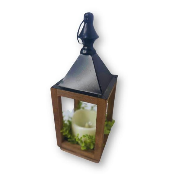 Imagem de Lanterna Decorativa Classic em Vidro Metal e Madeira Preto com Vela 11x31 cm