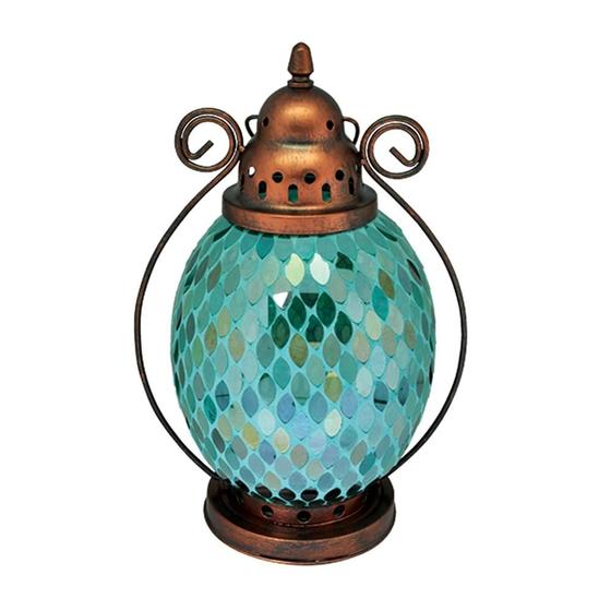 Imagem de Lanterna decorativa de ferro bronze c/tons de azul - 29cm