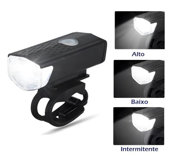 Imagem de Lanterna Farol Bicicleta Bike Com 3 Modos De Luz Alta Baixa e Alerta Recarregável Por USB