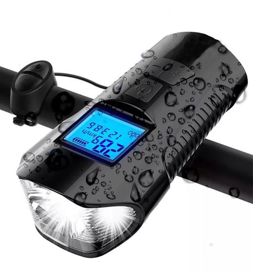 Imagem de Lanterna Farol Bike Sinalizador Led Buzina Com Velocímetro