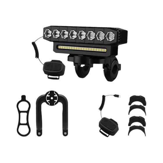 Imagem de Lanterna Frontal De Bicicleta À Prova d'Água USB Recarregável Com 8 LEDs E Campainha, 6 Modos, Luzes