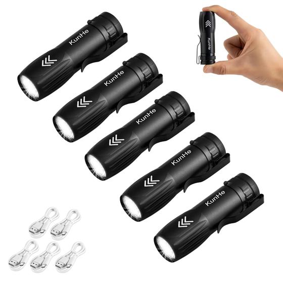Imagem de Lanterna KunHe pequena LED recarregável de 300 lúmens, pacote com 5