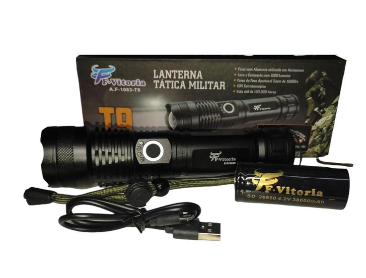 Imagem de Lanterna Led Cree T9 Police Tatica Recarregável Zoom Forte