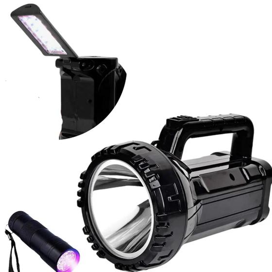 Imagem de Lanterna LED holofote Luminária 2 em 1 Recarregável Com Lanterna Luz negra