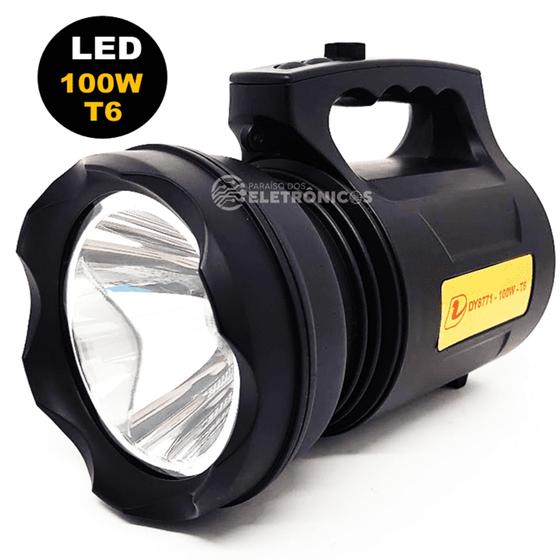 Imagem de Lanterna Led T6 Holofote Recarregável 100w Alta Potência de Iluminação - DY8771